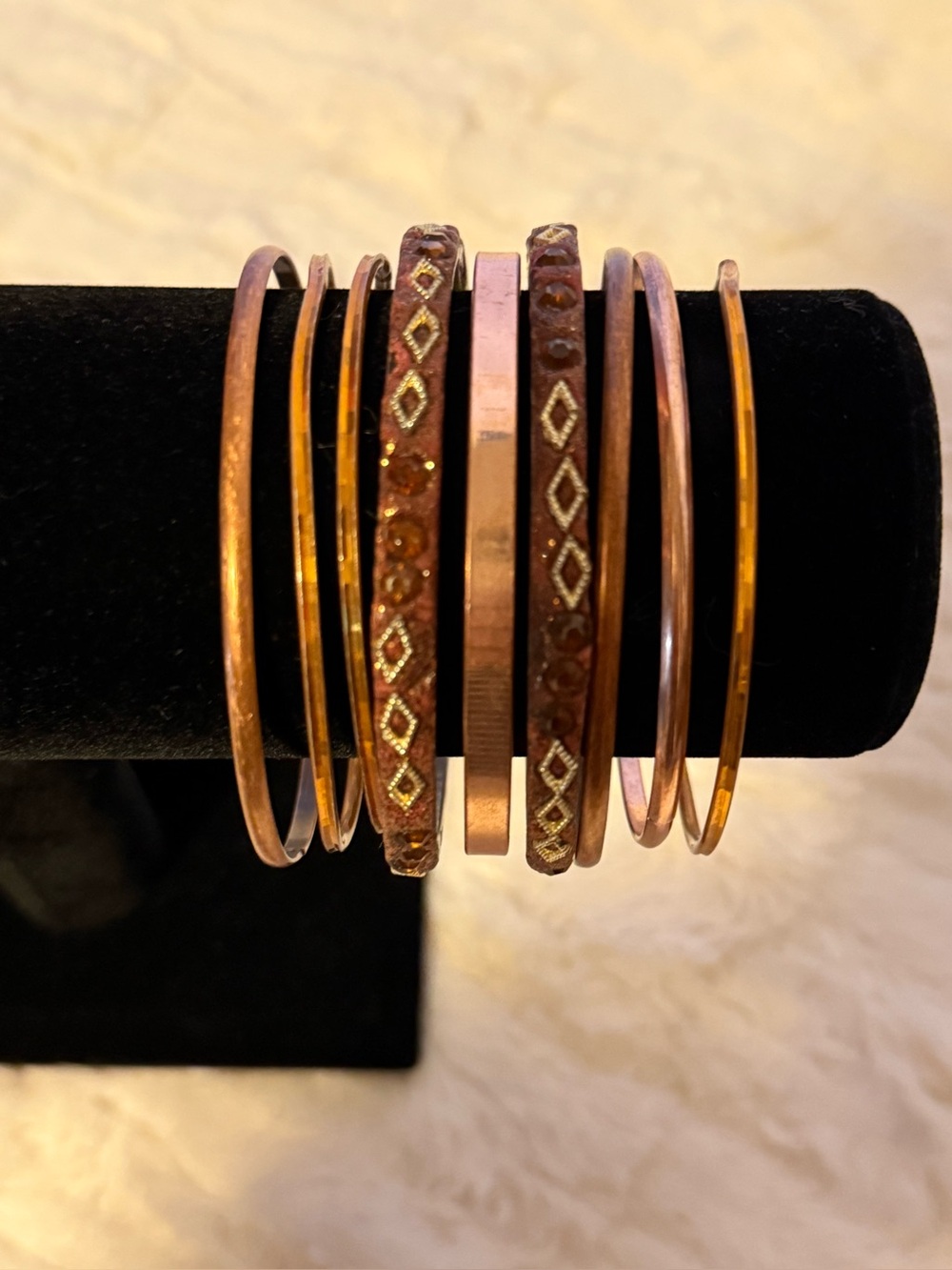 J2 Set of 6 Bronze Gold Amber Embellished Stackable Bangle Bracelets
